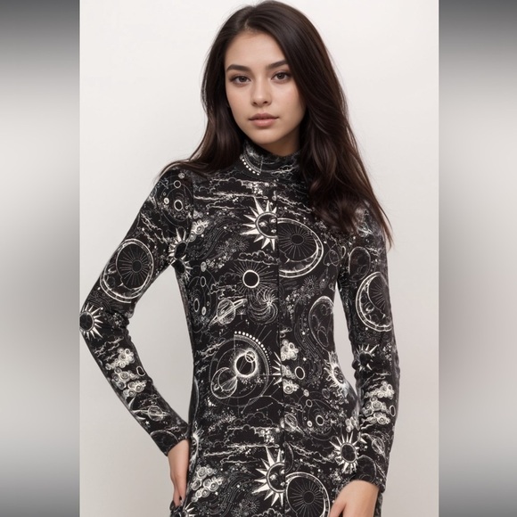 Johnny Was Dresses & Skirts - JOHNNY WAS JANIE FAVORITE SEAMED MOCK NECK DRESS MINA SMALL Sun moon star NWT 99